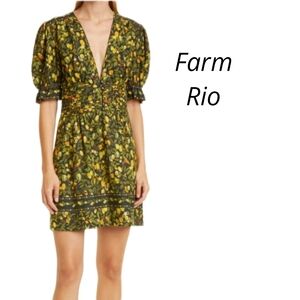 Farm Rio Black Yellow Star Fruit  Floral Dress Size Xs